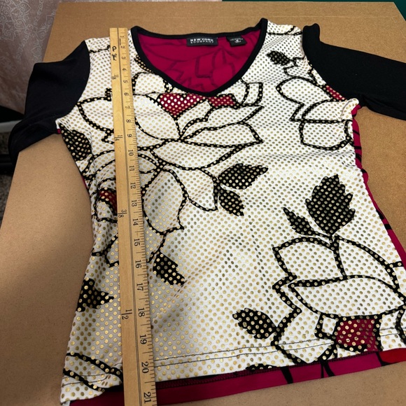 Vintage Y2K New York & Company Pop Art Color Block Rose Floral LS Tee Small - Picture 6 of 11